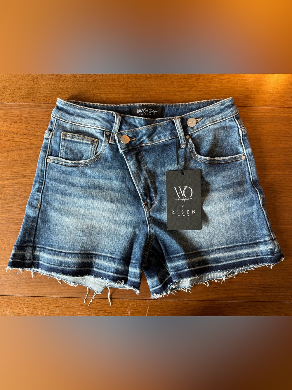 Risen by W.O. Denim Dark Blue Washed Cutoff Jean Shorts